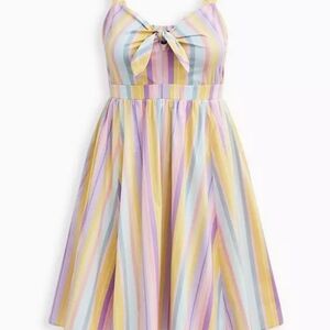 Torrid Pastel Stripe Poplin Tie-Front Mini Skater Dress | Size 2